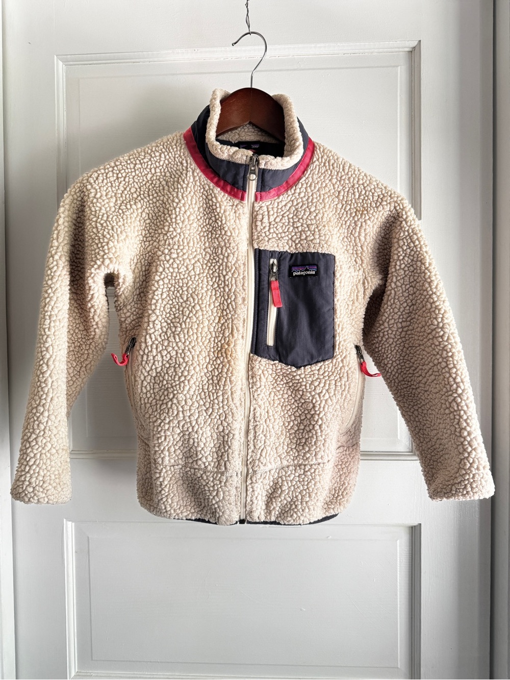 Patagonia Girls S (7/8) Retro-X Fleece Jacket Natural w/ Navy Accent